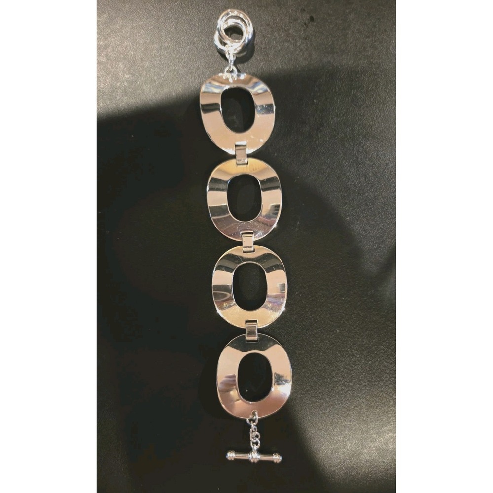 Silver Tone Toggle Bracelet With Ovals Vintage Fashion Jewelry